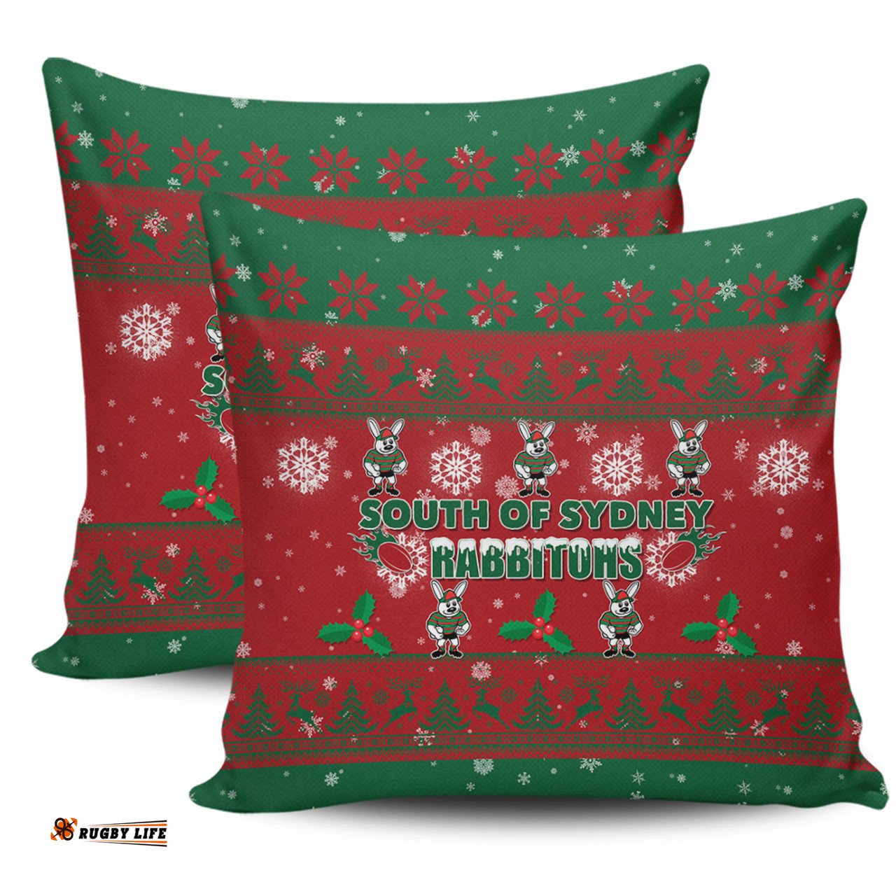 South Sydney Rabbitohs South Sydney Rabbitohs Special Ugly Christmas Pillow