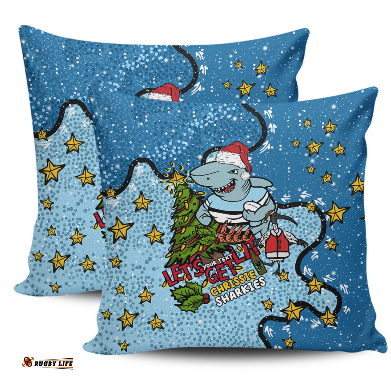 Manly Warringah Sea Eagles Christmas Custom Let's Get Lit Chrisse Pressie Pillow