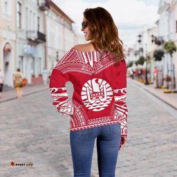 Tahiti Flag Polynesian Chief Women's Off Shoulder Sweater - Bn10