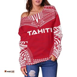Tahiti Flag Polynesian Chief Women's Off Shoulder Sweater - Bn10