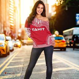 Tahiti Flag Polynesian Chief Women's Off Shoulder Sweater - Bn10