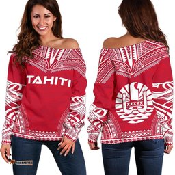 Tahiti Flag Polynesian Chief Women's Off Shoulder Sweater - Bn10