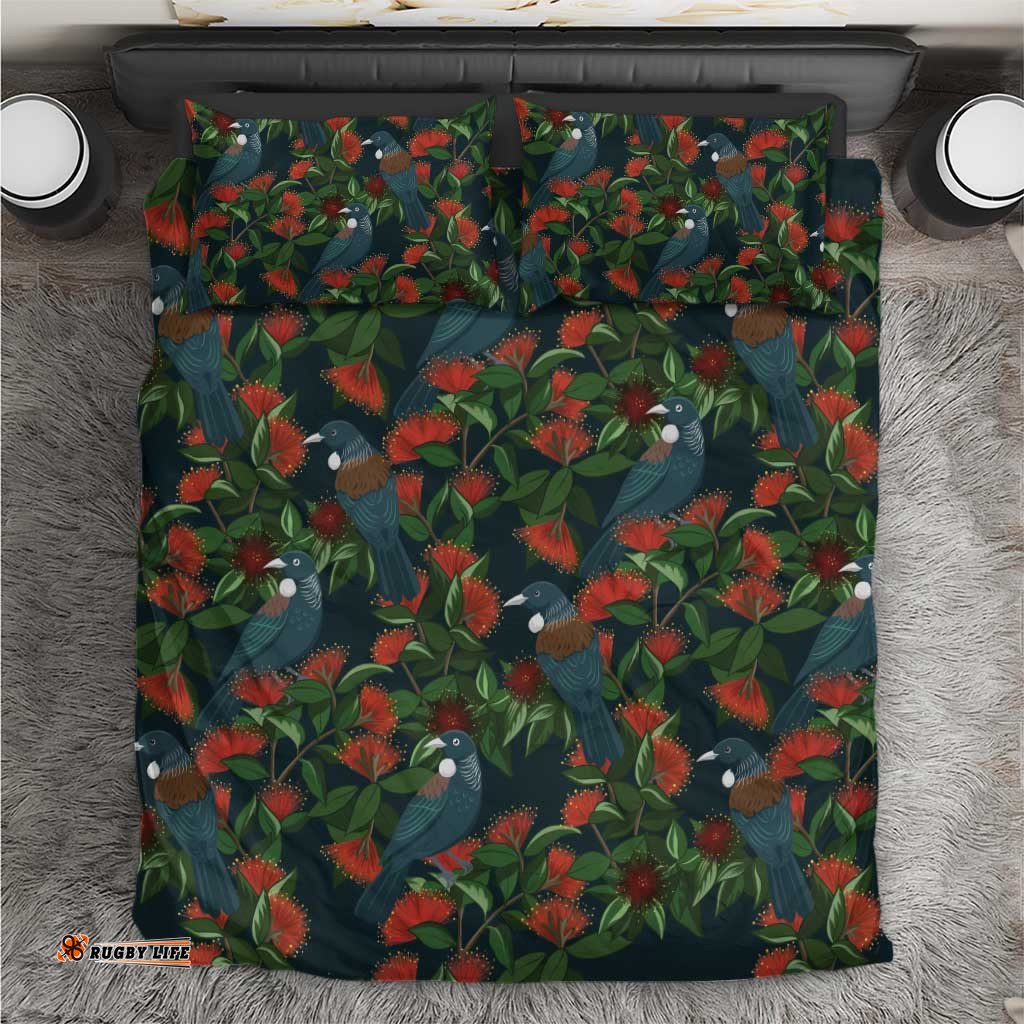 New Zealand Christmas Bedding Set Romantic Tui Birds on Pohutukawa - Cobalt LT7