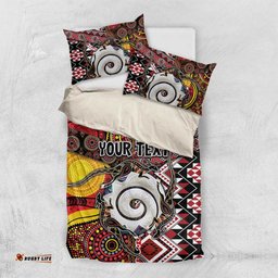 Personalised Aotearoa and Australia Together Bedding Set Koru and Kangaroo - Taniko with Aboriginal Motif LT03