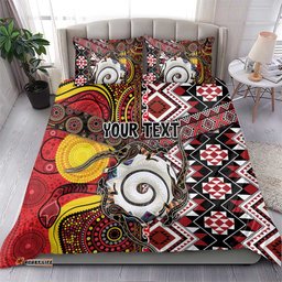 Personalised Aotearoa and Australia Together Bedding Set Koru and Kangaroo - Taniko with Aboriginal Motif LT03