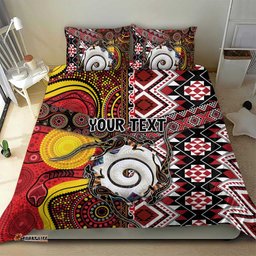 Personalised Aotearoa and Australia Together Bedding Set Koru and Kangaroo - Taniko with Aboriginal Motif LT03
