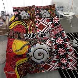 Personalised Aotearoa and Australia Together Bedding Set Koru and Kangaroo - Taniko with Aboriginal Motif LT03