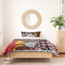 Personalised Aotearoa and Australia Together Bedding Set Koru and Kangaroo - Taniko with Aboriginal Motif LT03