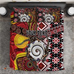 Personalised Aotearoa and Australia Together Bedding Set Koru and Kangaroo - Taniko with Aboriginal Motif LT03