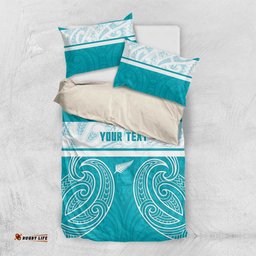 New Zealand Silver Fern Cricket Custom Bedding Set Black Cap Teal Maori Pattern LT14