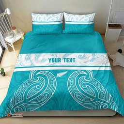 New Zealand Silver Fern Cricket Custom Bedding Set Black Cap Teal Maori Pattern LT14