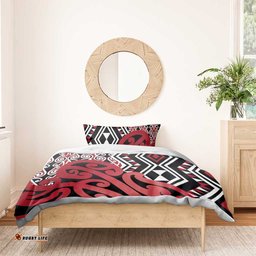 New Zealand Bedding Set Aotearoa Kowhaiwhai Mix Taniko Art - Red LT14