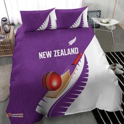 New Zealand Cricket Bedding Set Kiwi Birds Haka Dance Purple Fern Sporty Style LT03