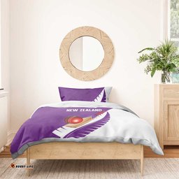 New Zealand Cricket Bedding Set Kiwi Birds Haka Dance Purple Fern Sporty Style LT03