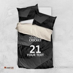 New Zealand Cricket Custom Bedding Set Potae Pango Black Fern Pattern LT9