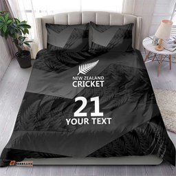 New Zealand Cricket Custom Bedding Set Potae Pango Black Fern Pattern LT9