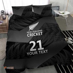 New Zealand Cricket Custom Bedding Set Potae Pango Black Fern Pattern LT9