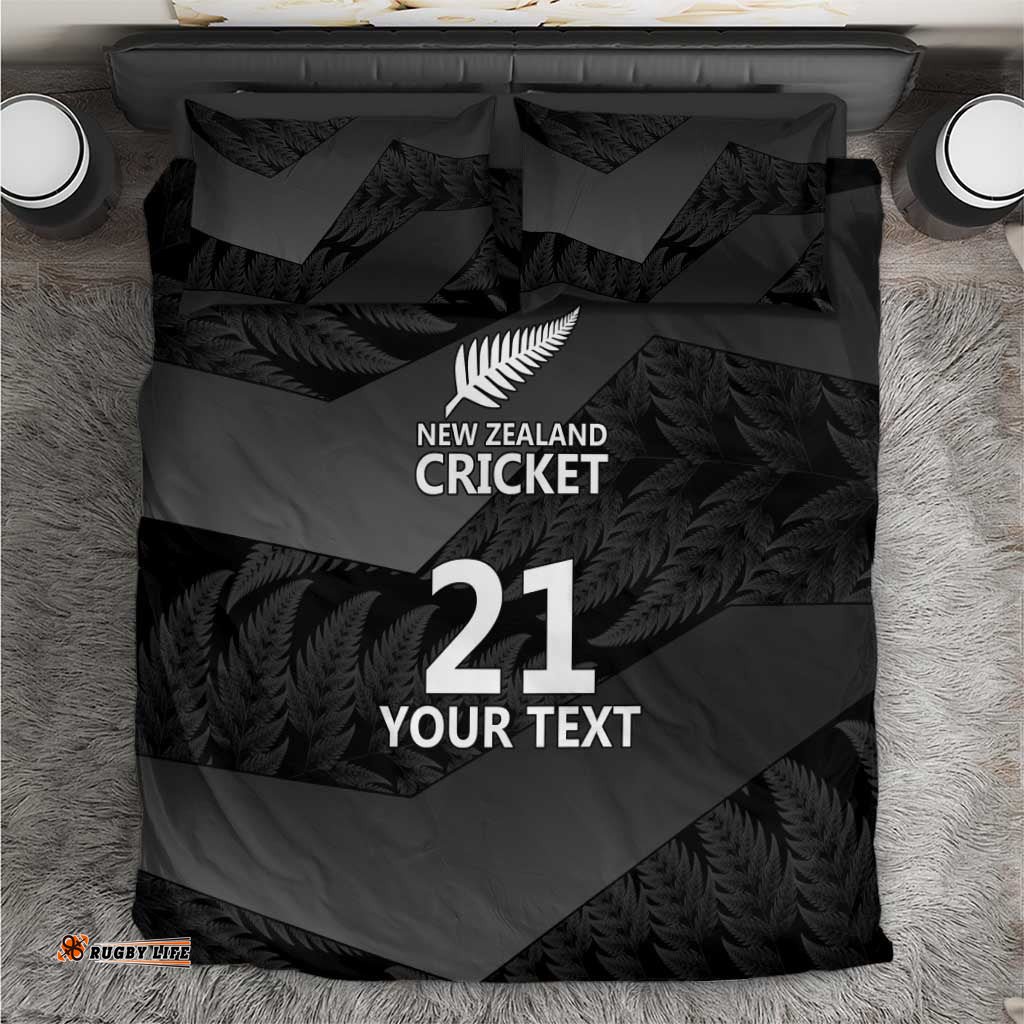 New Zealand Cricket Custom Bedding Set Potae Pango Black Fern Pattern LT9