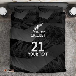 New Zealand Cricket Custom Bedding Set Potae Pango Black Fern Pattern LT9