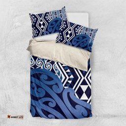 New Zealand Bedding Set Aotearoa Kowhaiwhai Mix Taniko Art - Blue LT14