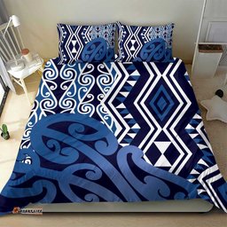 New Zealand Bedding Set Aotearoa Kowhaiwhai Mix Taniko Art - Blue LT14