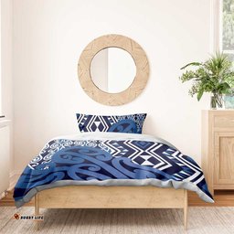 New Zealand Bedding Set Aotearoa Kowhaiwhai Mix Taniko Art - Blue LT14