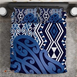 New Zealand Bedding Set Aotearoa Kowhaiwhai Mix Taniko Art - Blue LT14