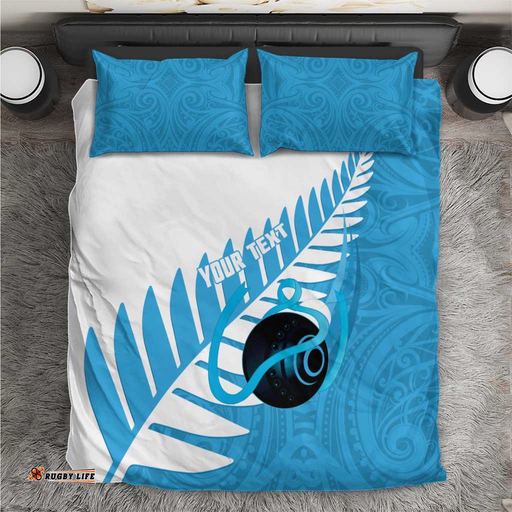 New Zealand Lawn Bowls Prostate Cancer Custom Bedding Set Aotearoa Maori Silver Fern Blue Ribbon LT14