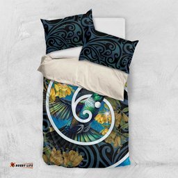 New Zealand Tui Bird Bedding Set Maori Koru With Kowhai Flowers LT05