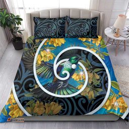 New Zealand Tui Bird Bedding Set Maori Koru With Kowhai Flowers LT05