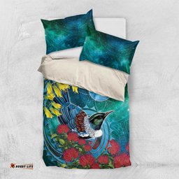 New Zealand Tui Bird Bedding Set Maori Koru With Pohutukawa Galaxy Style LT05