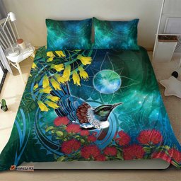 New Zealand Tui Bird Bedding Set Maori Koru With Pohutukawa Galaxy Style LT05
