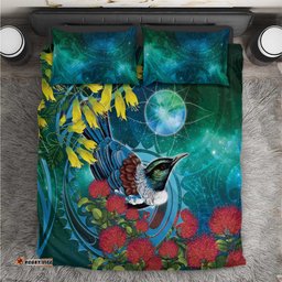 New Zealand Tui Bird Bedding Set Maori Koru With Pohutukawa Galaxy Style LT05