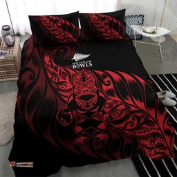 New Zealand Lawn Bowls Bedding Set Red Maori Warrior Tribal Silver Fern LT9