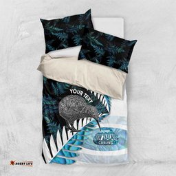 New Zealand Silver Fern Curling Personalised Bedding Set Aotearoa Kiwi Ponga Paua Shell Version LT14