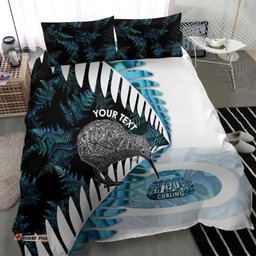 New Zealand Silver Fern Curling Personalised Bedding Set Aotearoa Kiwi Ponga Paua Shell Version LT14