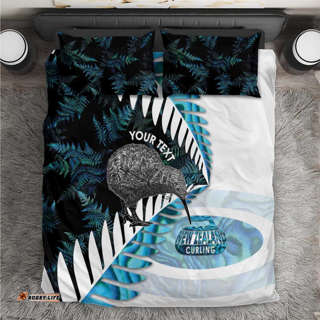New Zealand Silver Fern Curling Personalised Bedding Set Aotearoa Kiwi Ponga Paua Shell Version LT14