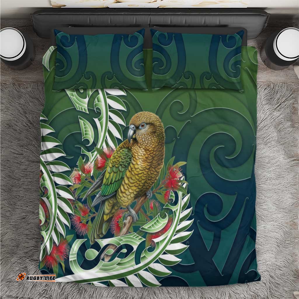 New Zealand Kea Bird Bedding Set With Maori Koru Fern LT05