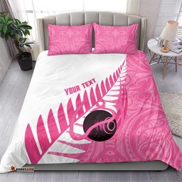 New Zealand Lawn Bowls Breast Cancer Custom Bedding Set Aotearoa Maori Silver Fern Pink Ribbon LT14