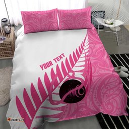 New Zealand Lawn Bowls Breast Cancer Custom Bedding Set Aotearoa Maori Silver Fern Pink Ribbon LT14