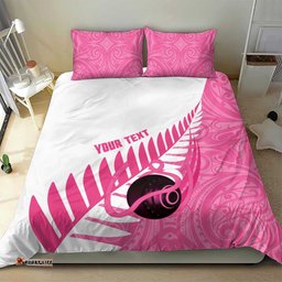 New Zealand Lawn Bowls Breast Cancer Custom Bedding Set Aotearoa Maori Silver Fern Pink Ribbon LT14