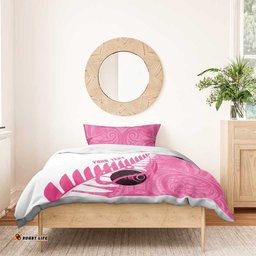 New Zealand Lawn Bowls Breast Cancer Custom Bedding Set Aotearoa Maori Silver Fern Pink Ribbon LT14