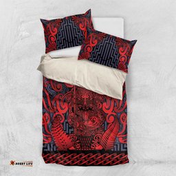 New Zealand Taiaha Maori Bedding Set Whero Minimalist Silver Fern Tukutuku Motif LT9