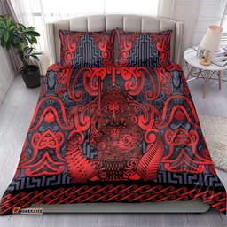 New Zealand Taiaha Maori Bedding Set Whero Minimalist Silver Fern Tukutuku Motif LT9