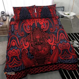New Zealand Taiaha Maori Bedding Set Whero Minimalist Silver Fern Tukutuku Motif LT9