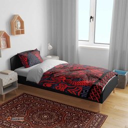 New Zealand Taiaha Maori Bedding Set Whero Minimalist Silver Fern Tukutuku Motif LT9