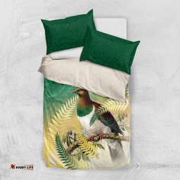 New Zealand Pigeon Kereru Bedding Set Maori Fern Art Green Gradient LT05