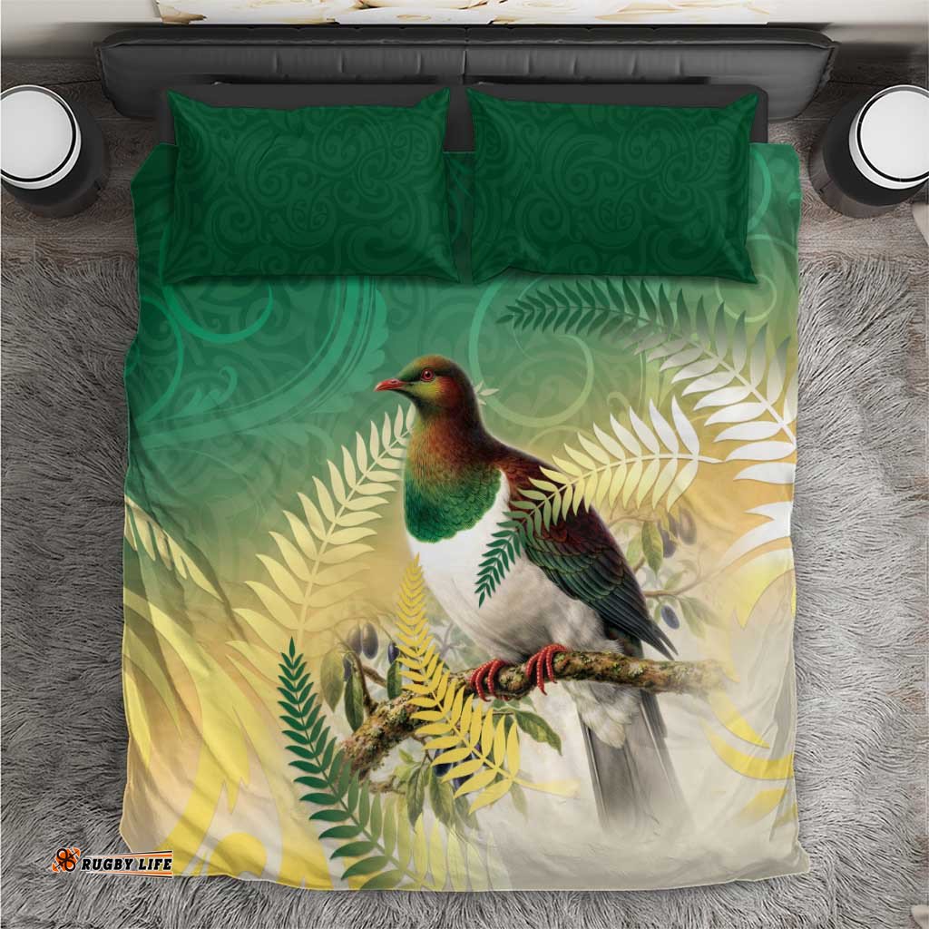 New Zealand Pigeon Kereru Bedding Set Maori Fern Art Green Gradient LT05
