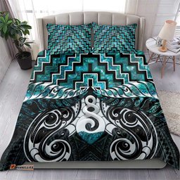 New Zealand Maori Bedding Set Poutama Pikorua Turquoise Paua Shell LT05