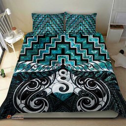 New Zealand Maori Bedding Set Poutama Pikorua Turquoise Paua Shell LT05